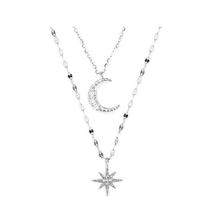 Simple Double Layer Star Moon Charm Necklace