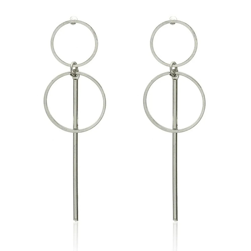 Korean Punk Simple Long Section Tassel Pendant Size Circle Earrings