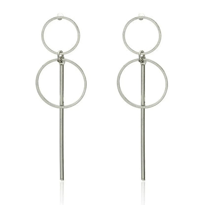 Korean Punk Simple Long Section Tassel Pendant Size Circle Earrings