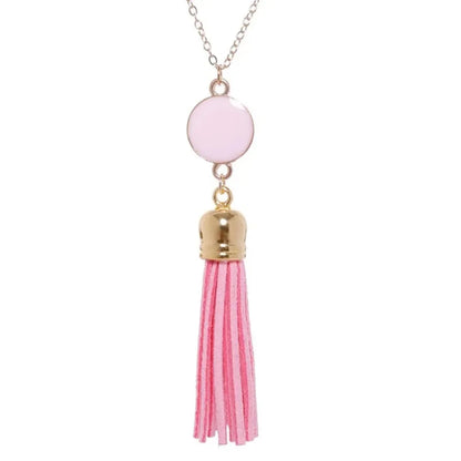 Boho Monogram Acrylic Blank Disc Long Chain Tassel Sweater Necklace