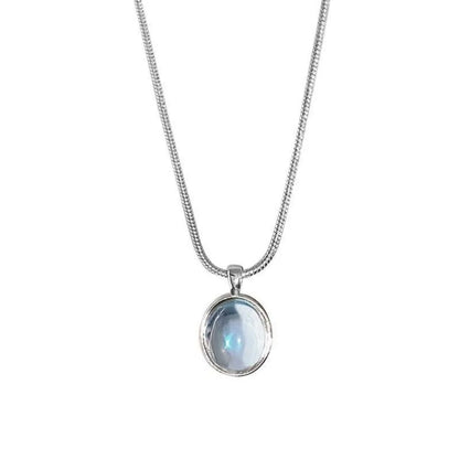 Simple Retro Oval Aquamarine Pendant Necklace