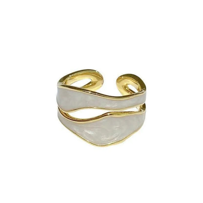 Classic White Enamel Metal Irregular Shape Geometric Open Adjustable Ring