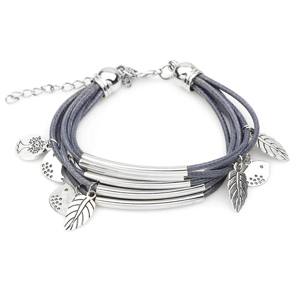 Multilayer Handmade Charm Leaves Bracelets