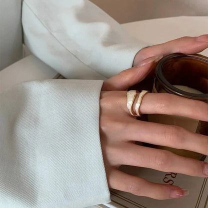 Classic White Enamel Metal Irregular Shape Geometric Open Adjustable Ring