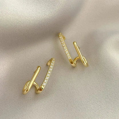 Irregular U-shaped Korean Luxury Crystal Gold Color Earrings