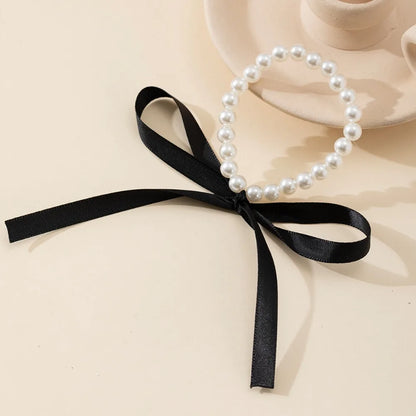 Elegant Adjustable Bow Necklace with Korean Romantic Imitation Pearl Beaded Choker