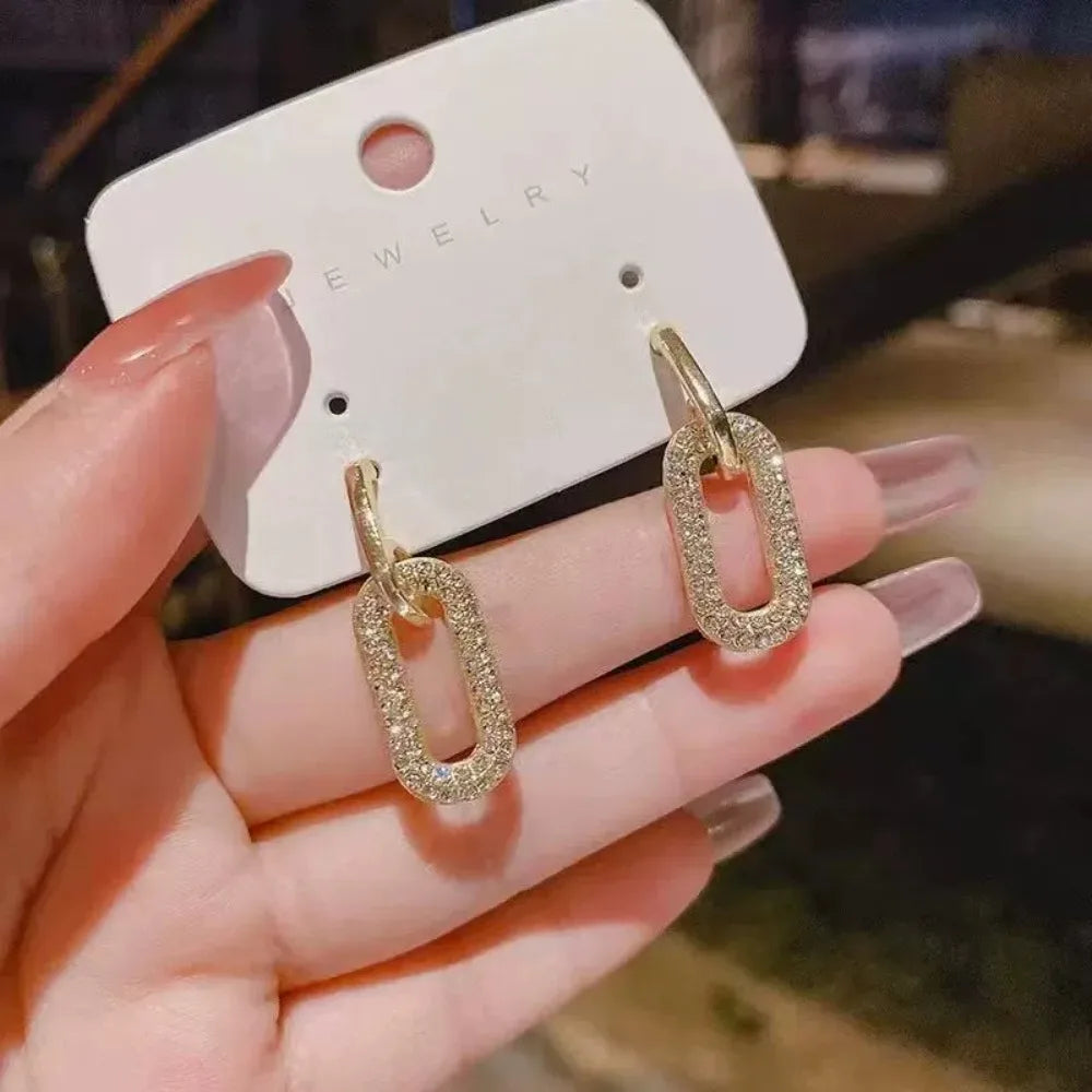 Retro Double Loop Design Drop Earrings
