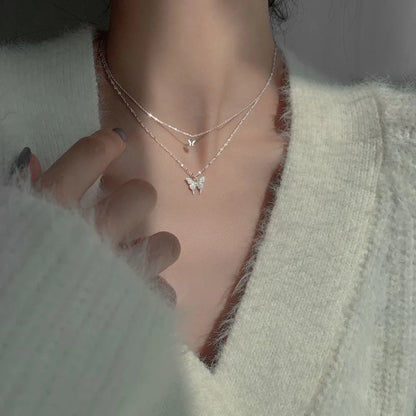Simple Double Layer Star Moon Charm Necklace