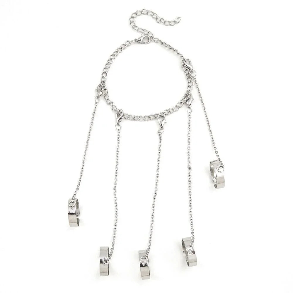 Hip Hop Party Chain Wrist Rings with Open Adjustable Design Set