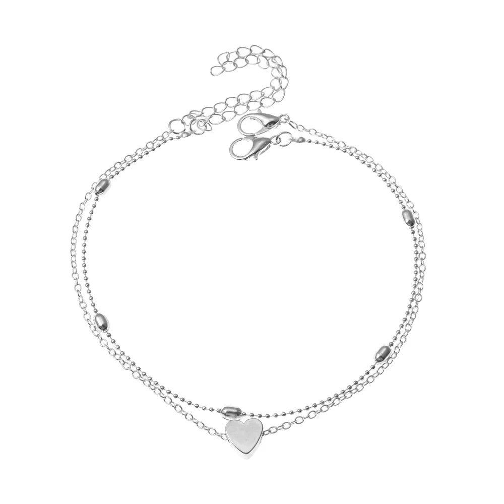 Simple Multilayer Heart Female Anklets