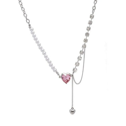 Peach Heart Water Drop Pendant Necklace