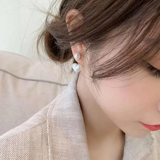 Imitation Pearl Heart Round Stud Earrings