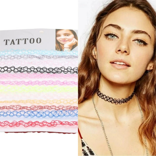 12 Pcs Vintage Multi Color Elastic Braided Fish Thread Choker