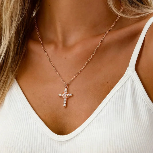 Rotatable Crown Cross Copper Pendant Necklace