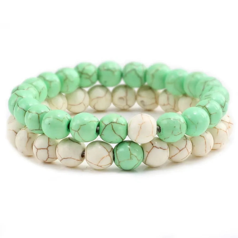 2Pcs/1Set Black White Beaded Natural Stone Couples Bracelet Charm Bracelets