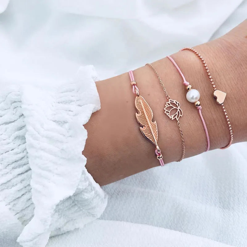 Bohemian Handmade Weave Heart Long Tassel Bracelet Sets