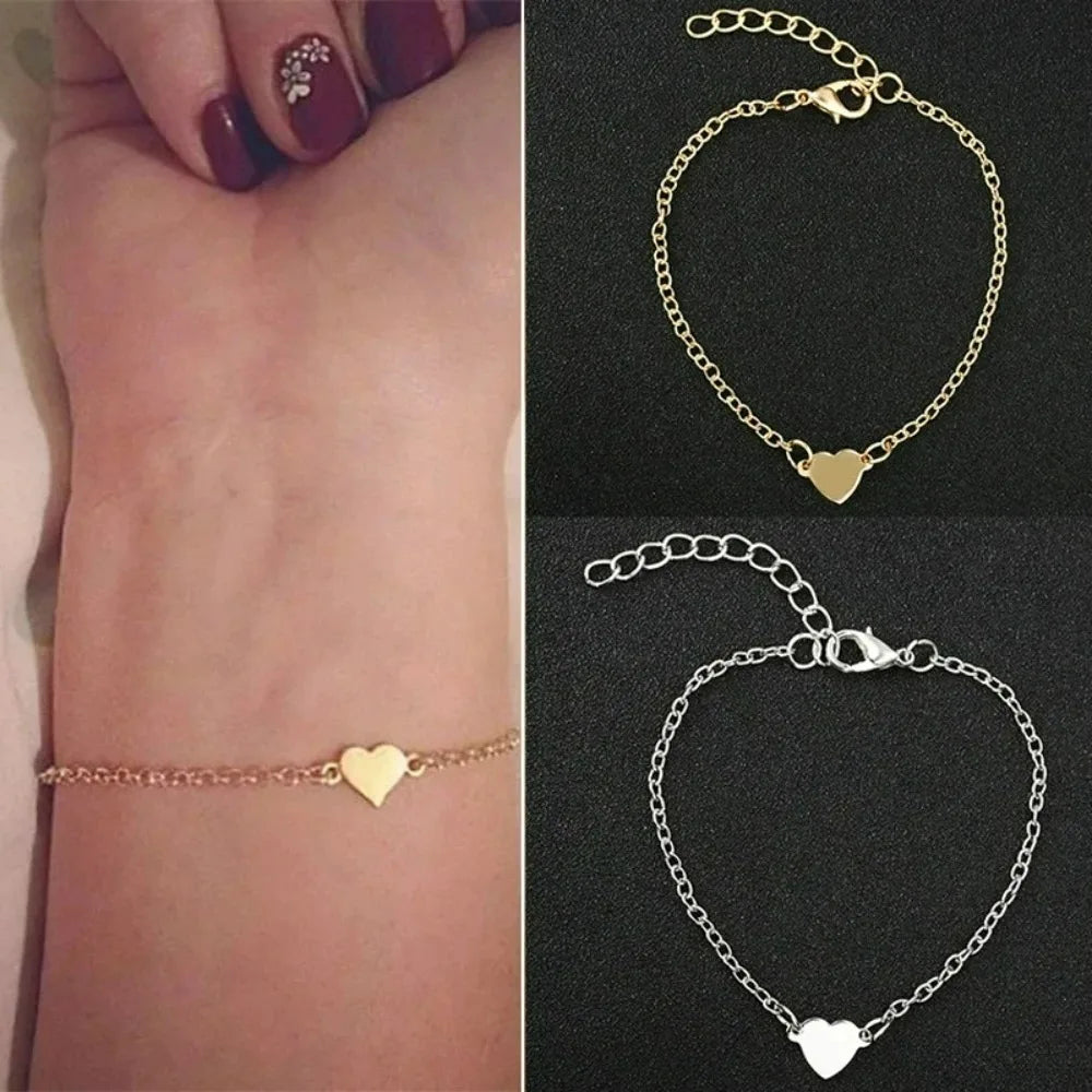 Heart Charm Gold Color Metal Bracelets